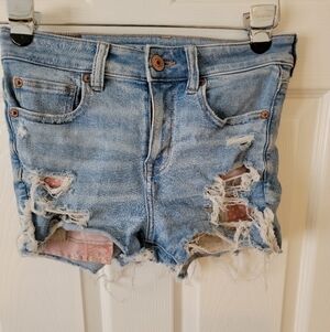 American Eagle 4 High Rise Denim Shorts Shortie Distressed